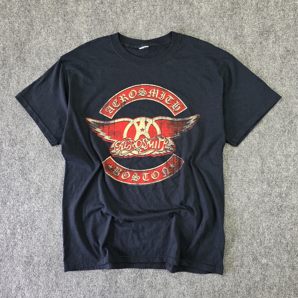 Aerosmith 100% Cotton Band Tee Black Red Boston Graphic Faded Heritage Graphic